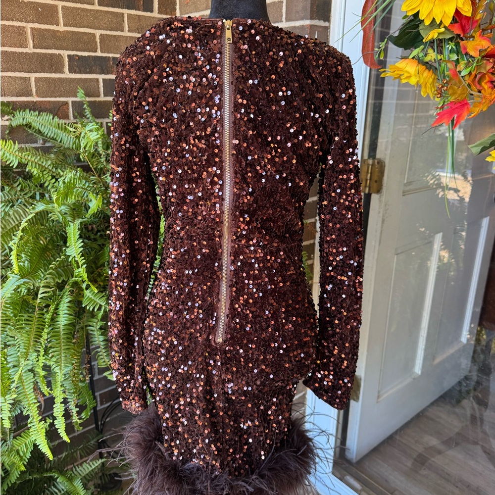 Sequin Long Sleeve Dress - Brown - Picture 5 of 9